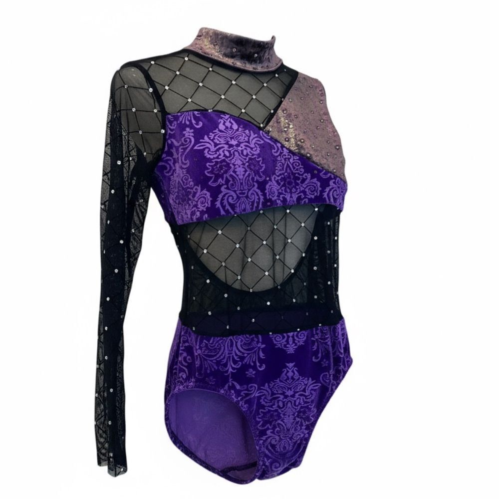 Competition Custom Solo illusion rhineste Dance Costume purple velvet LC child
